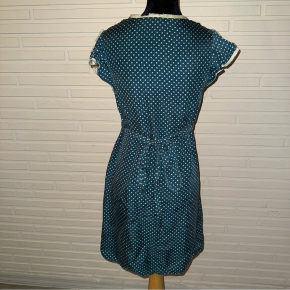 Betsey Johnson Teal Polka Dot Silk Flutter Sleeve Vintage Dress, Women’s Size 6 - Picture 6 of 10
